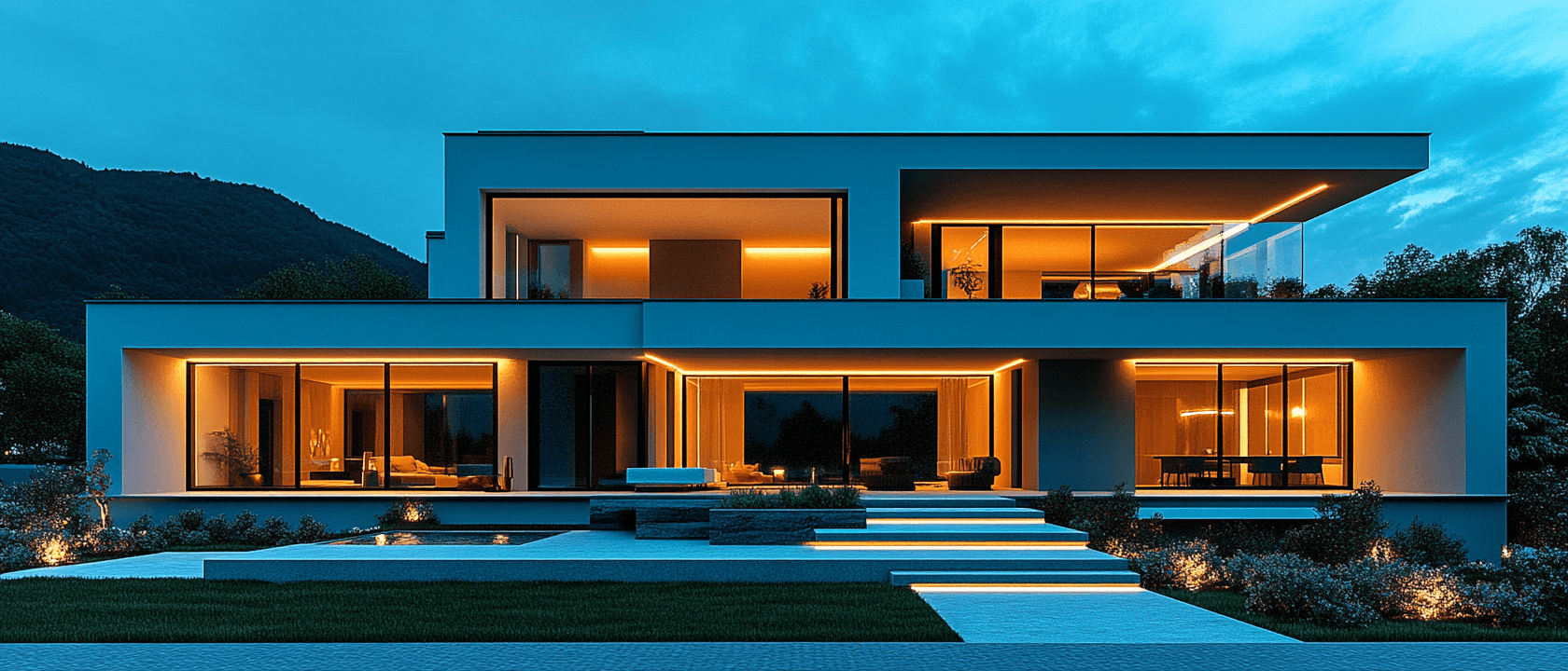 Modernes Haus bei Nacht – Kategorie Kaufen und Finanzieren